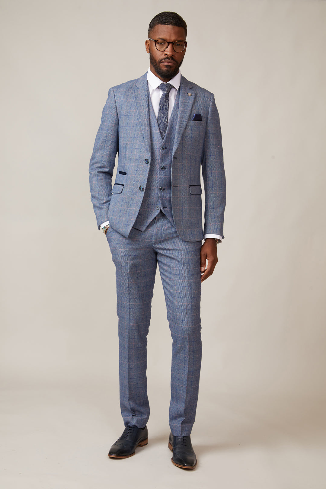 HARRY - Blue Tweed Suit with Single Breasted Waistcoat