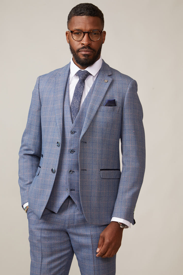 HARRY - Blue Tweed Suit with Single Breasted Waistcoat