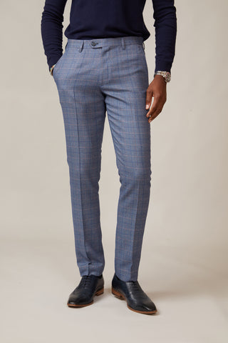 HILTON - Blue Tweed Check Trousers