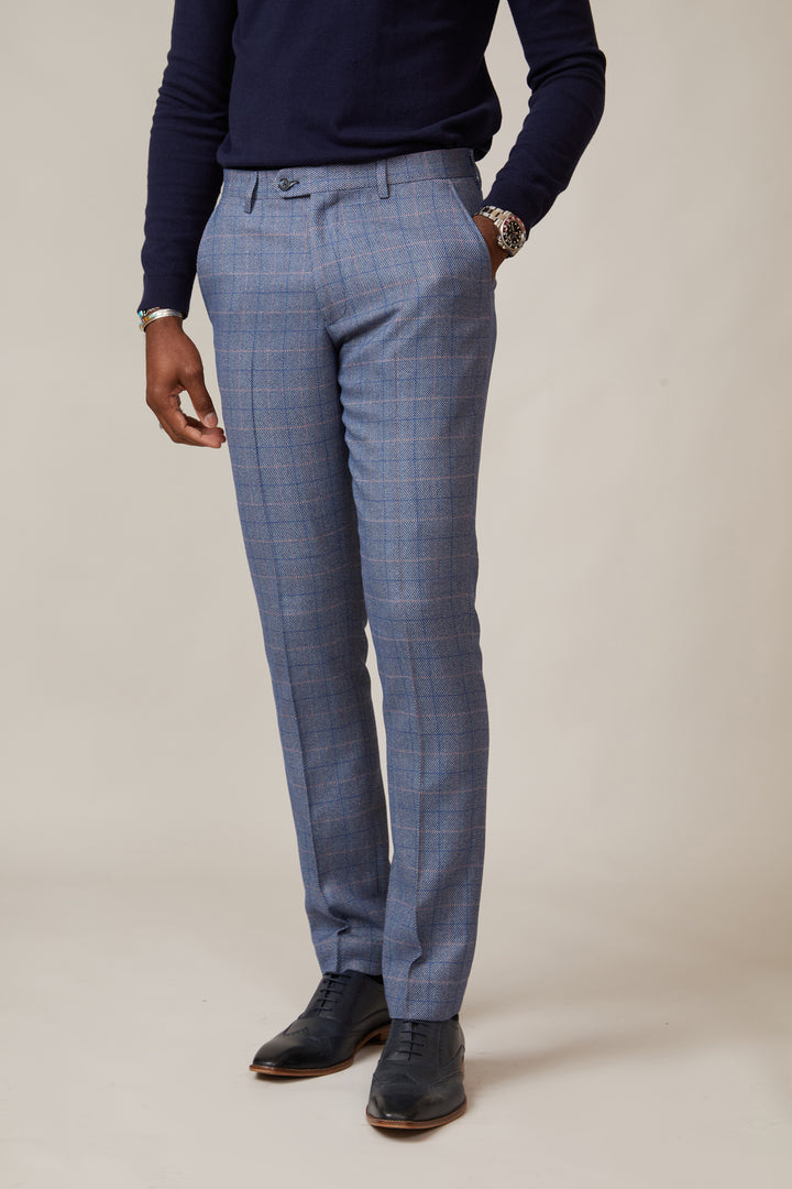 HILTON - Blue Tweed Check Trousers