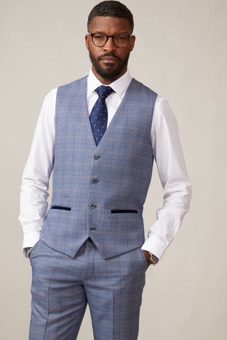 Blue Check Tweed Three Piece Suit & Single Breasted Waistcoat – Marc Darcy