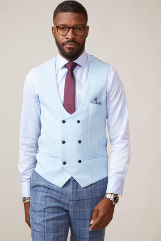 KELVIN - Sky Blue Double Breasted Waistcoat