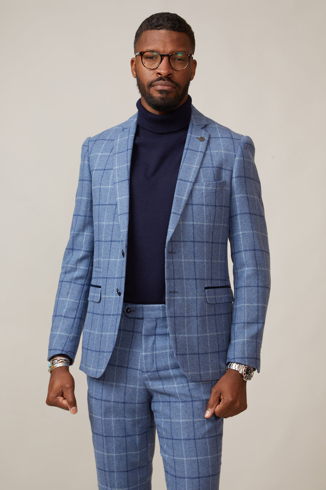 CLINTON - Blue Tweed Check Blazer