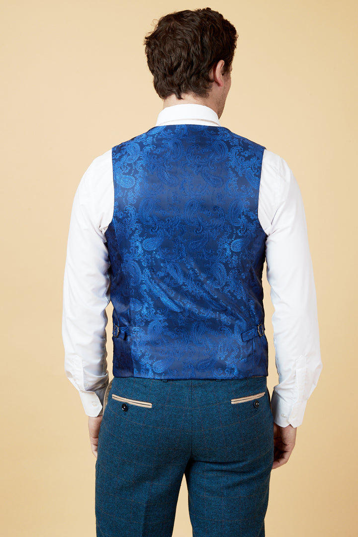 LEN DION - Blue Tweed Check Waistcoat