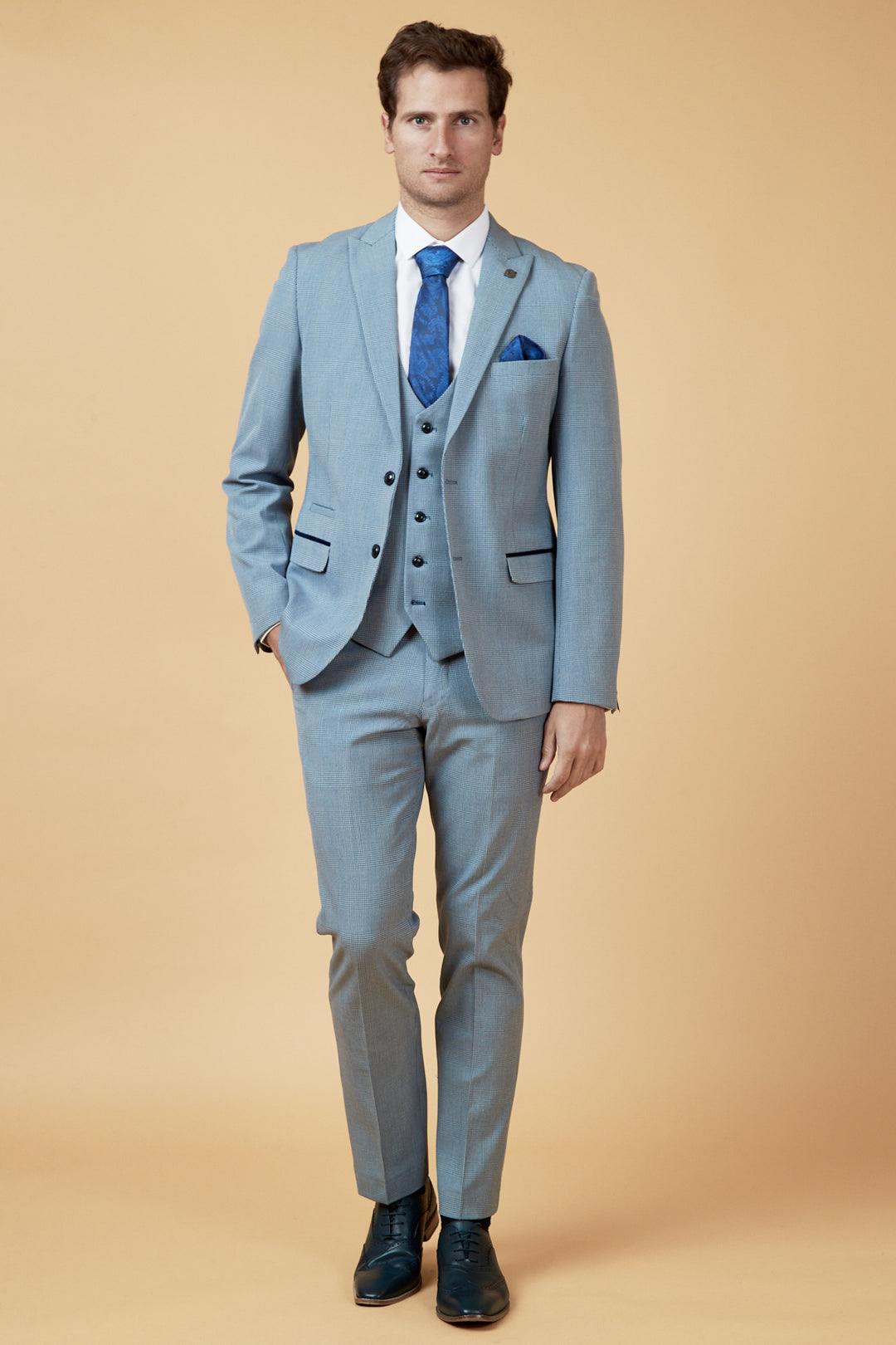 BROMLEY - Sky Blue Check Three Piece Suit