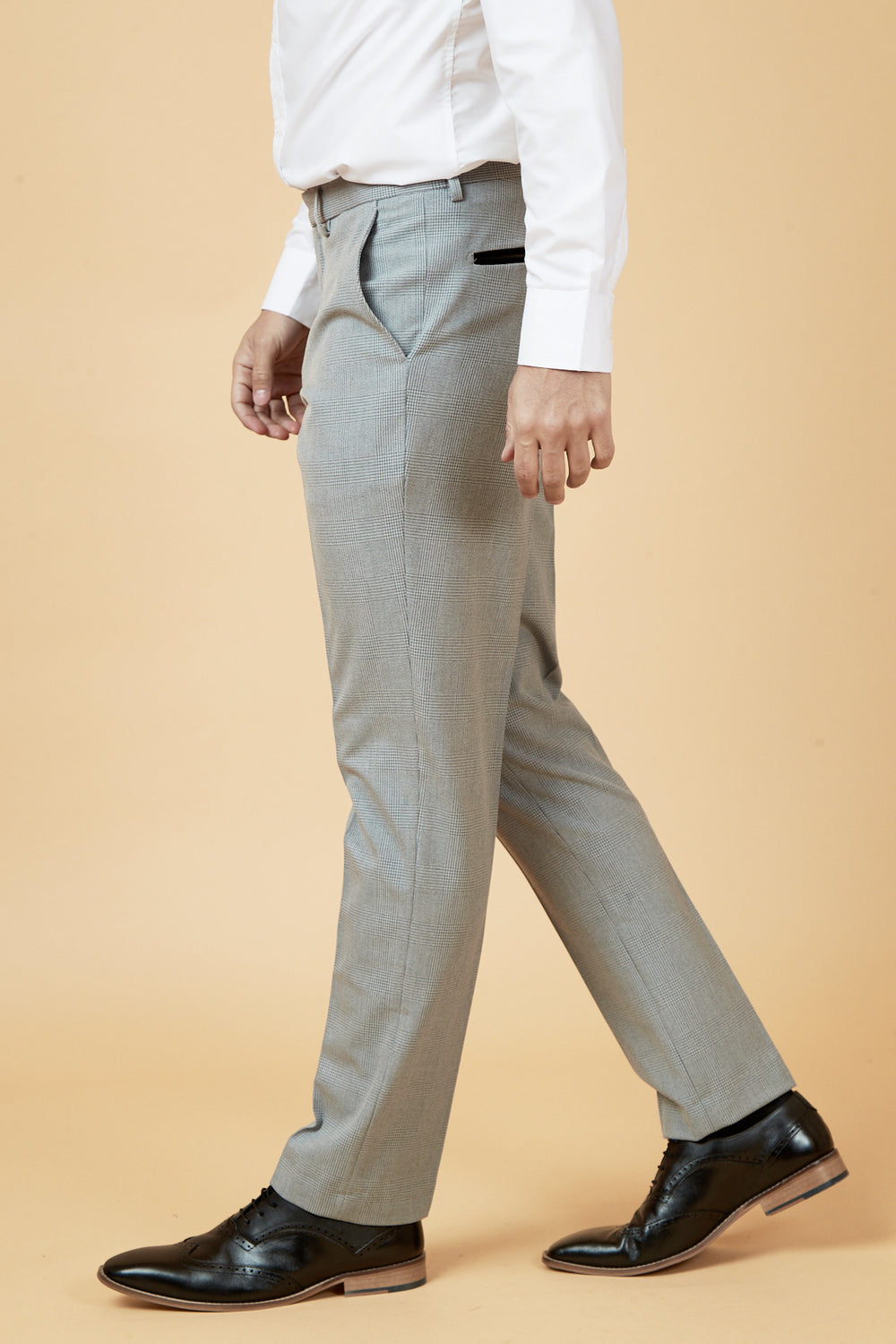 BROMLEY - Silver Grey Check Trousers