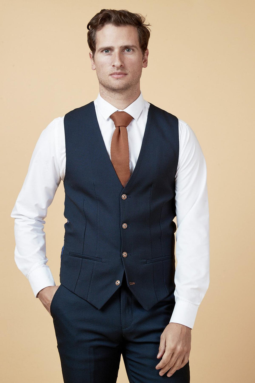 MAX Navy Single Breasted Waistcoat