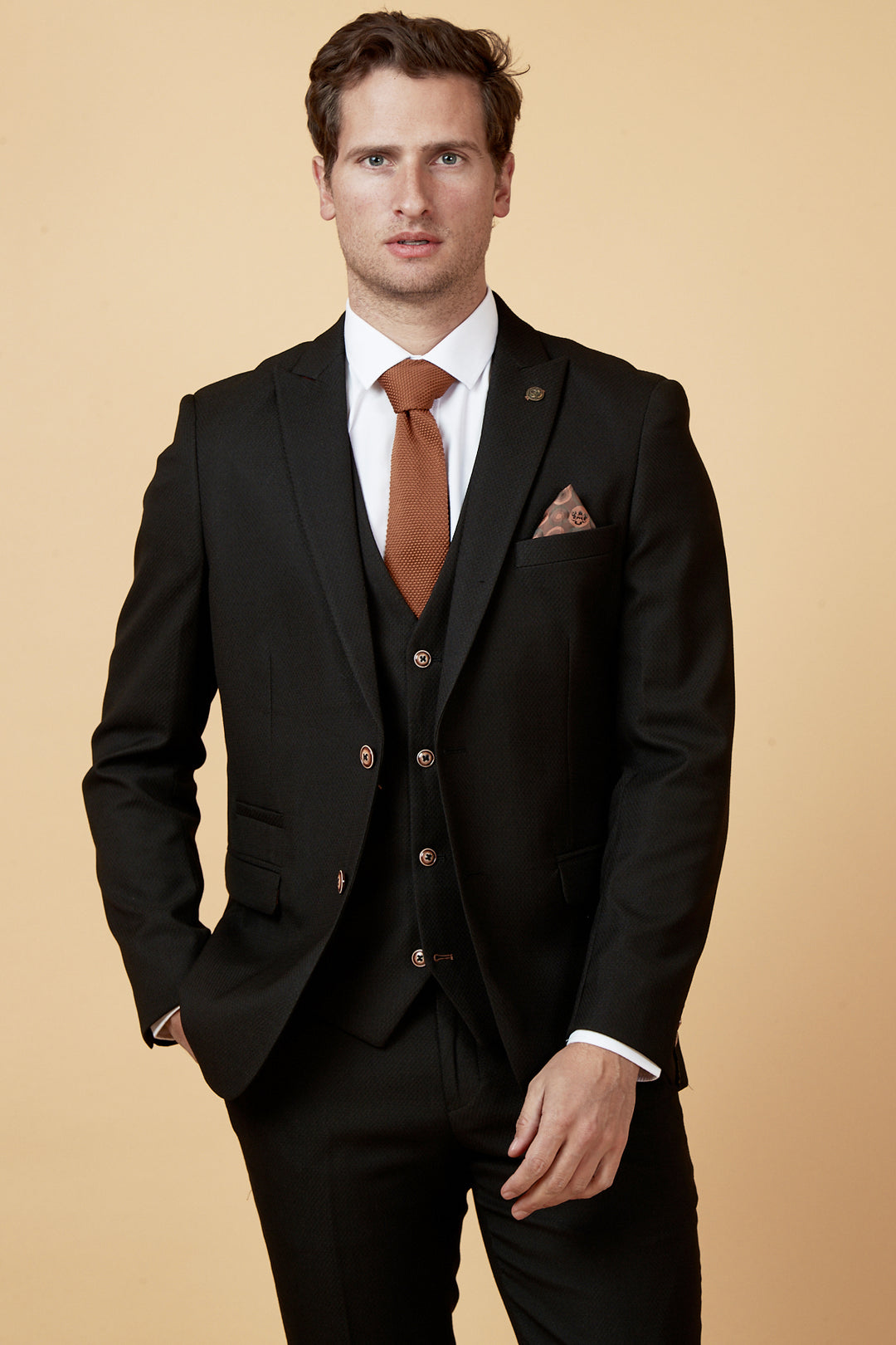 MAX - Black Three Piece Suit with Contrast Buttons