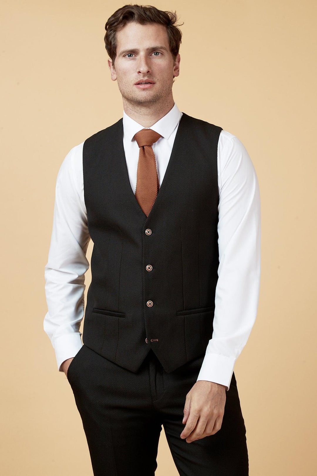 MAX Black Single Breasted Waistcoat - Main Image