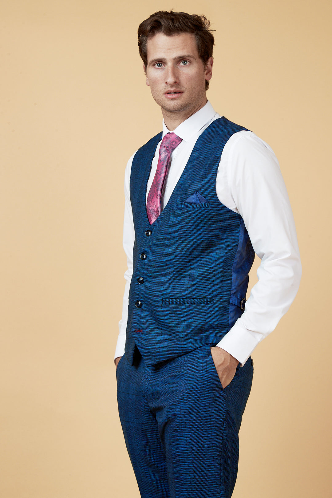 JERRY - Blue Check Single Breasted Waistcoat