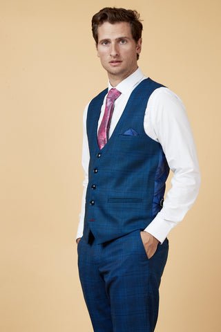JERRY - Blue Check Single Breasted Waistcoat
