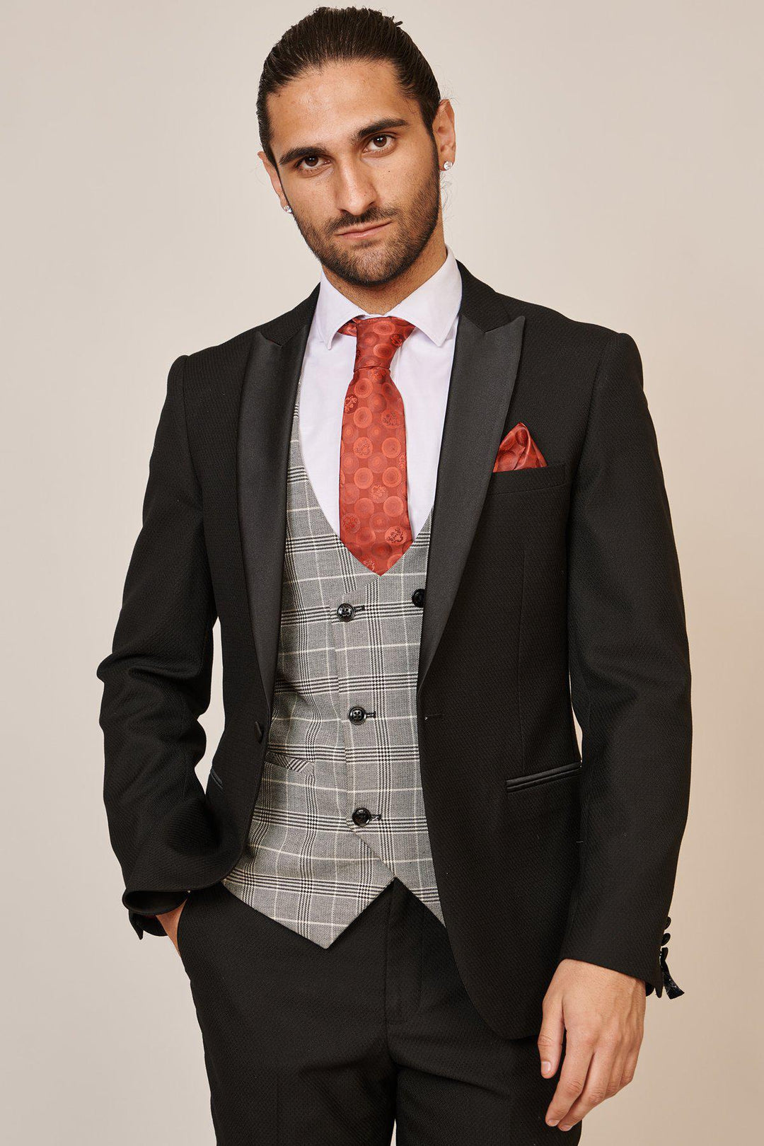 DALTON - Black Tux Lapel Suit With Ross Waistcoat