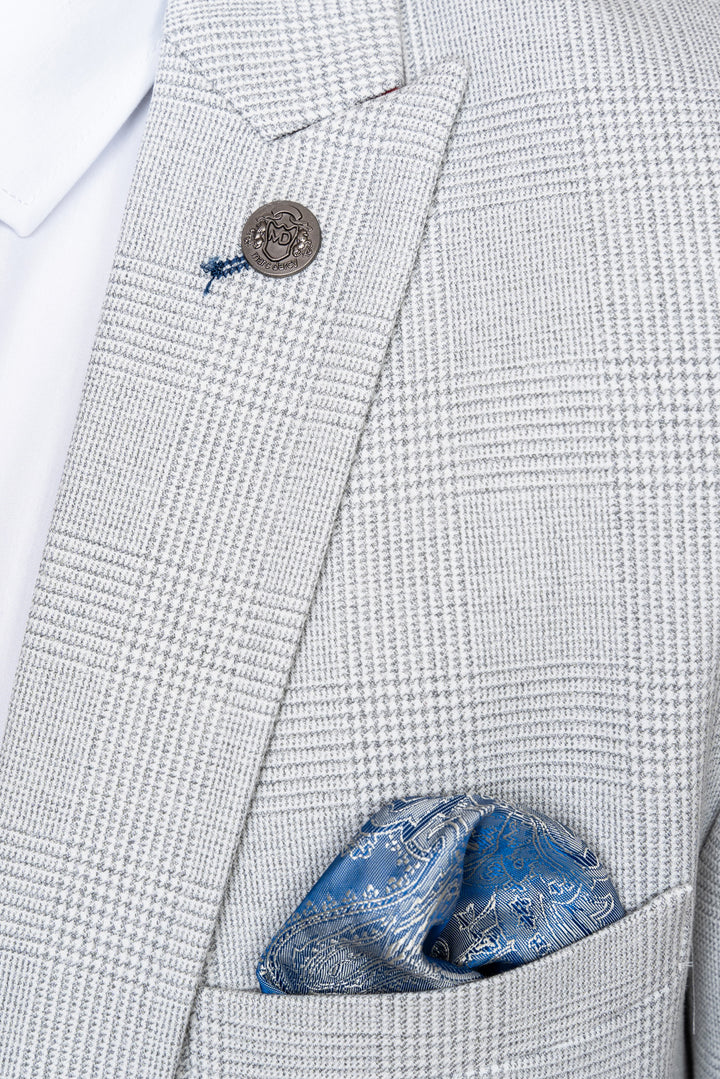 BROMLEY - Stone Check Suit with Kelvin Sky Waistcoat