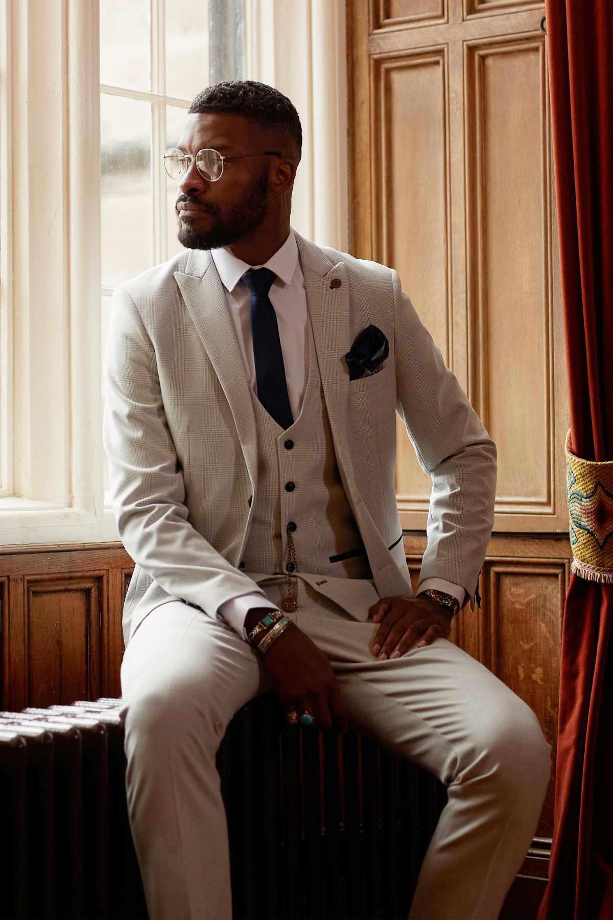 Dion - Tweed Check Three Piece Suit - Blue | Waltonsmenswear