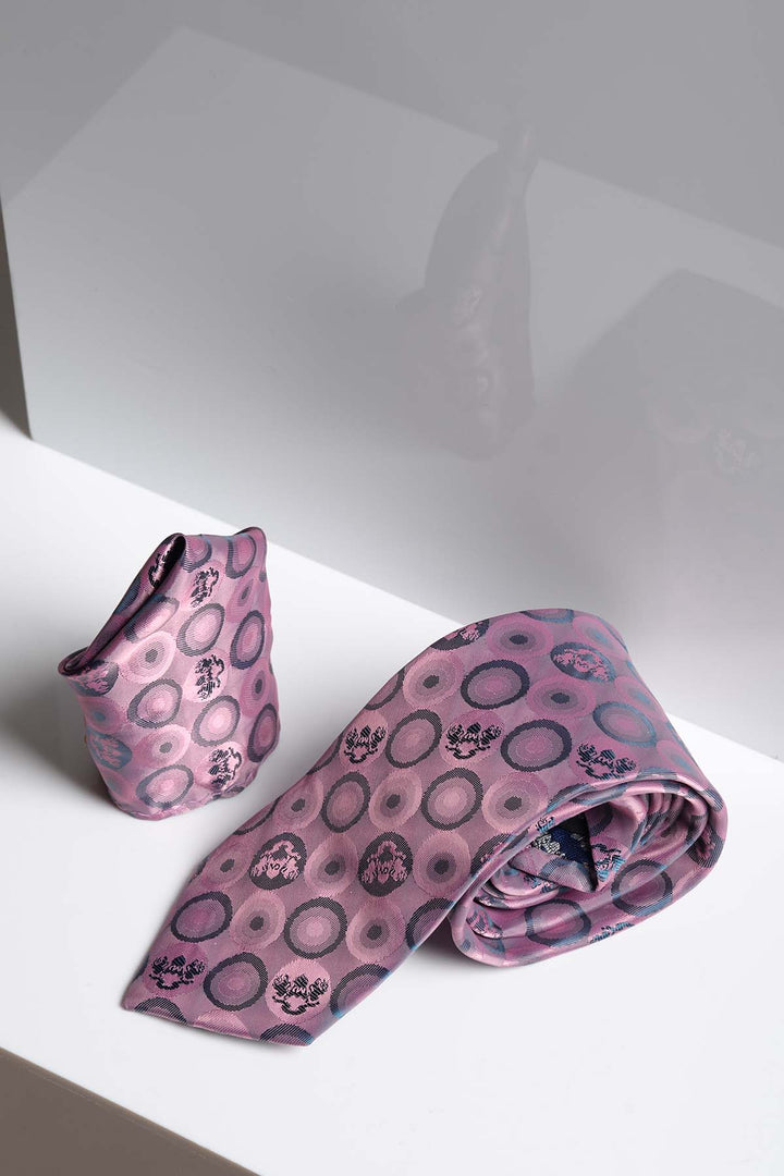 BUBBLES - Baby Pink Bubble Circle Print Tie and Pocket Square Set