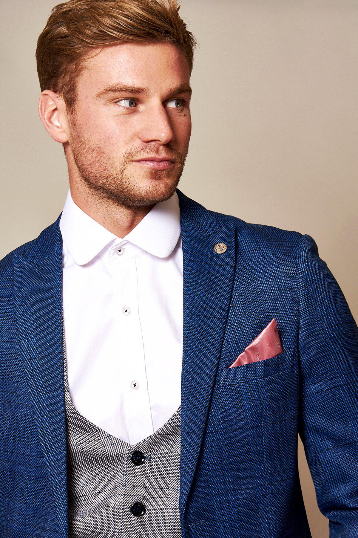 Blue Check Suit With Grey Waistcoat – Marc Darcy
