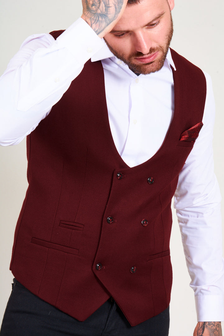 KELLY - Wine Double Breasted Waistcoat