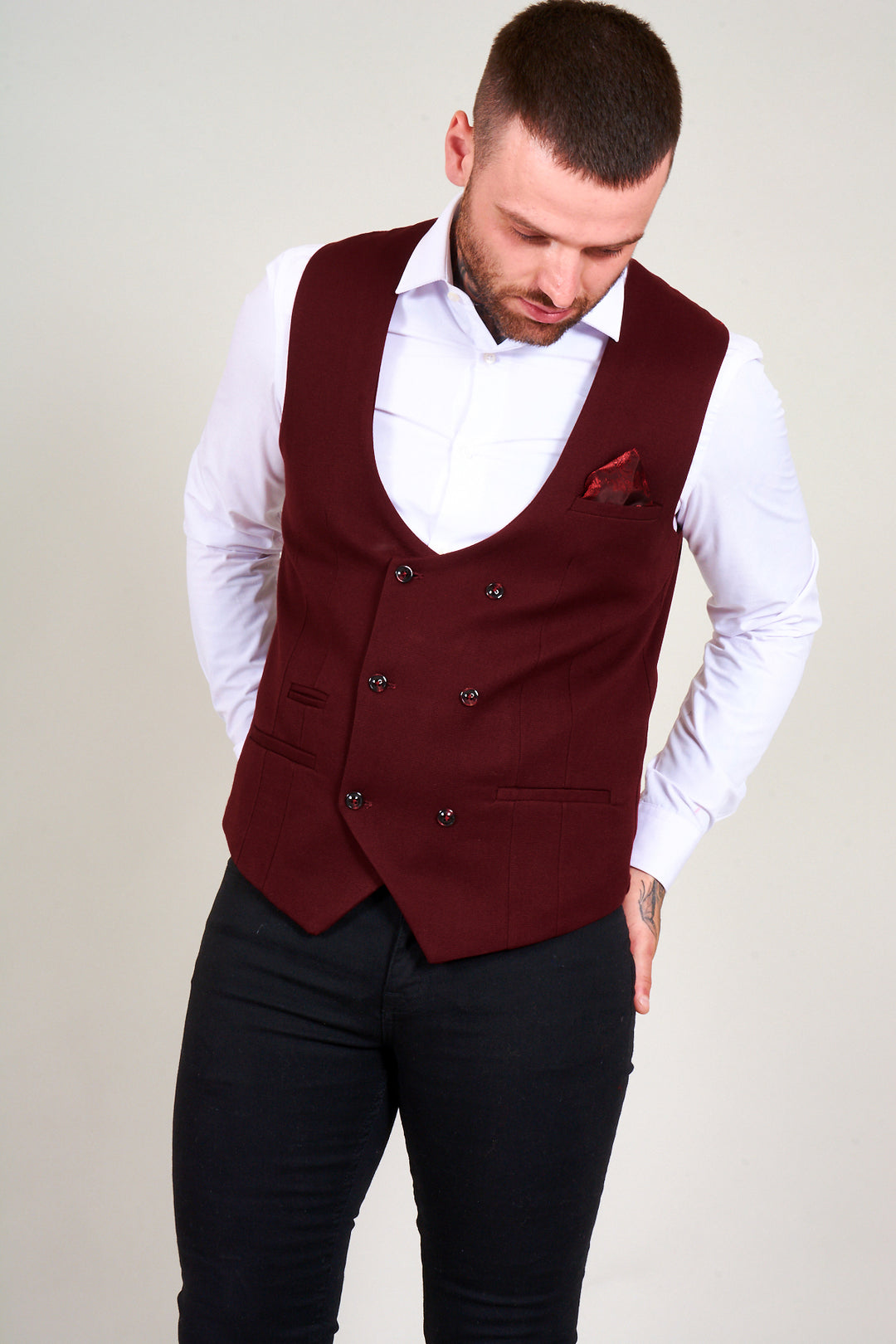 KELLY - Wine Double Breasted Waistcoat