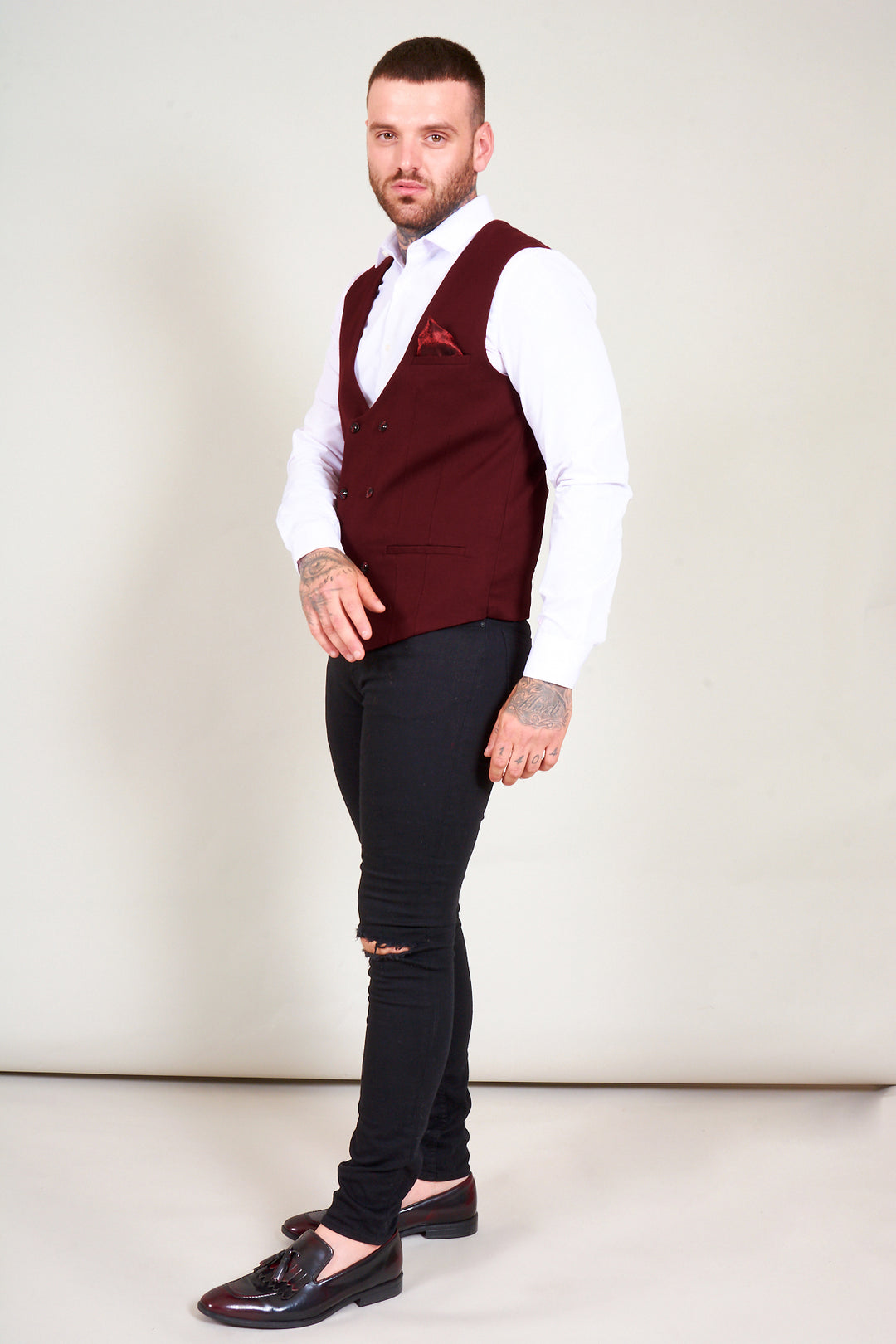 KELLY - Wine Double Breasted Waistcoat