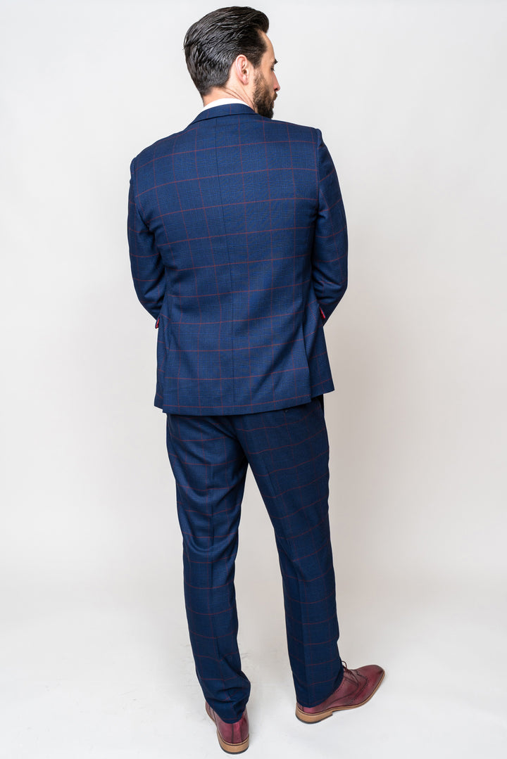 EDINSON - Navy Check Suit with Kelvin Wine Waistcoat