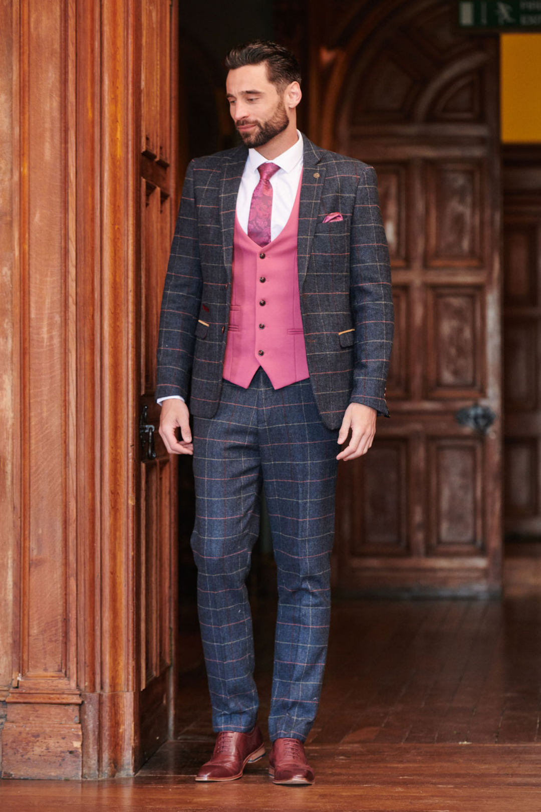 ETON - Navy Tweed Suit KELVIN Berry Waistcoat