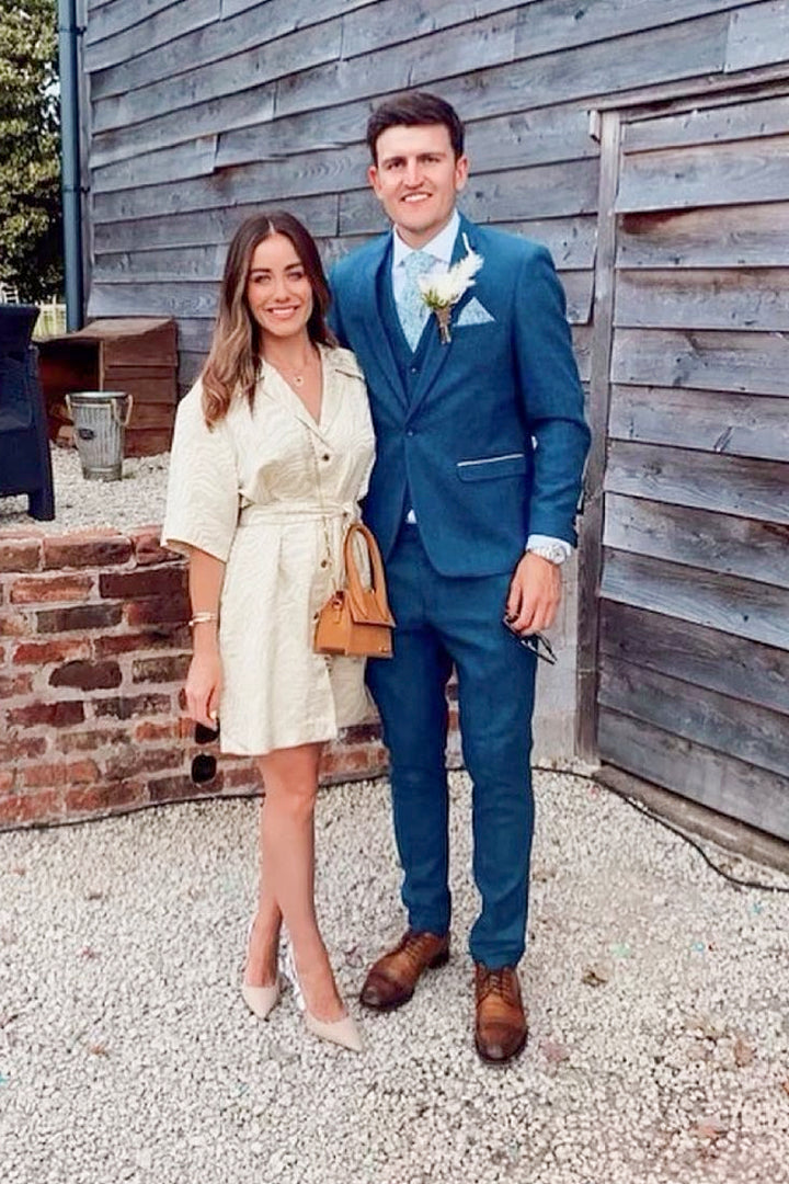 Manchester United Defender Harry Maguire in Dion Blue Tweed Check Suit