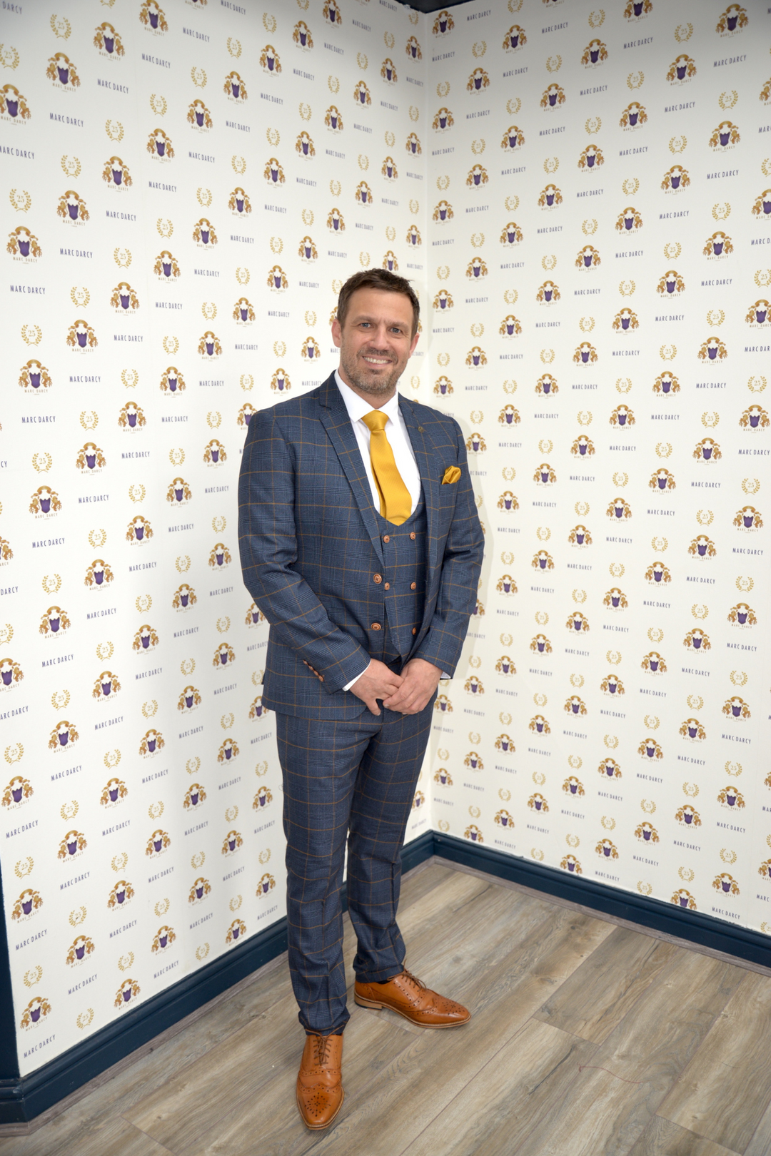 Actor Jamie Lomas in Jenson Marine Check Suit