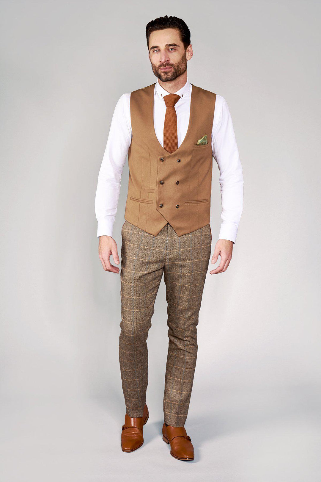 KELLY - Tan Double Breasted Waistcoat