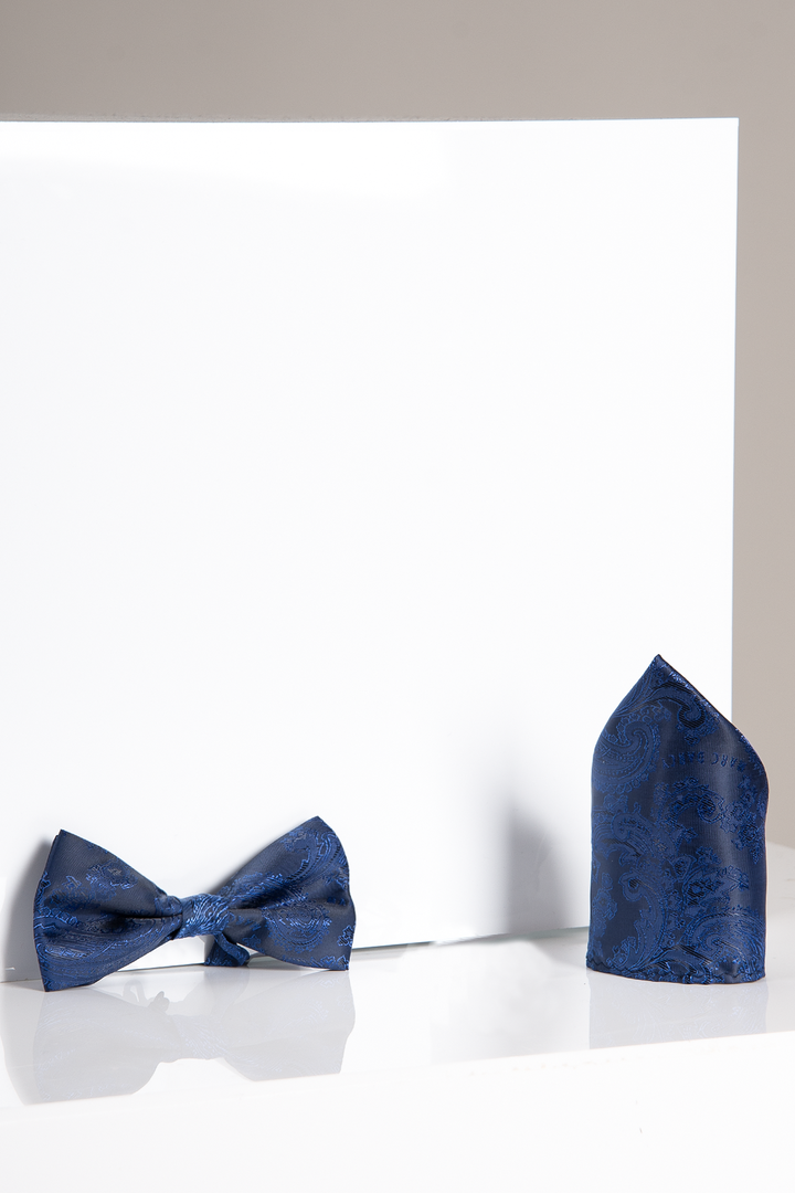 MD PAISLEY - Navy Paisley Bow Tie and Pocket Square Set