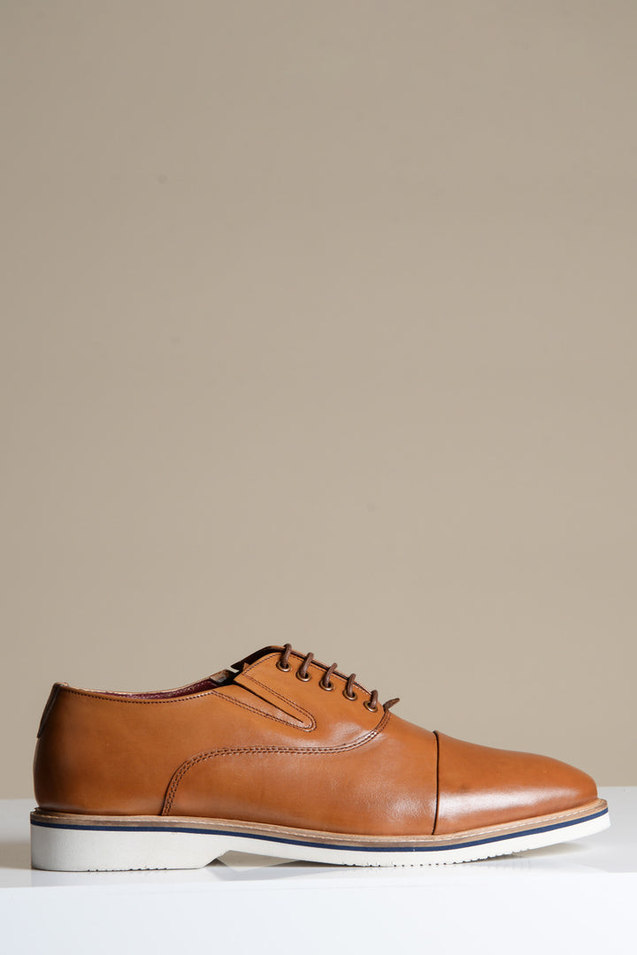 GAVIN - Tan Leather Cap Toe Oxford Shoe