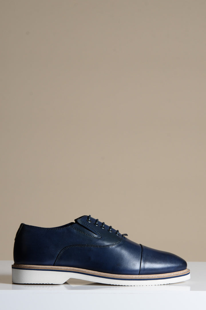 GAVIN - Navy Blue Leather Cap Toe Oxford Shoe