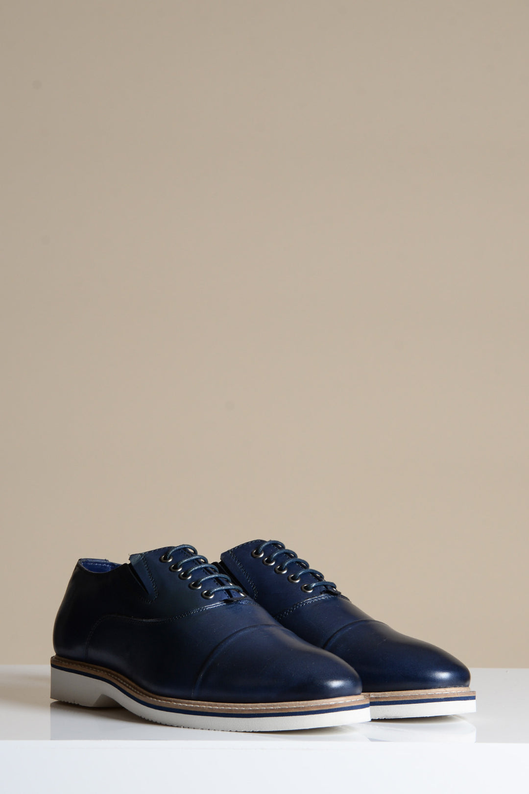 GAVIN - Navy Blue Leather Cap Toe Oxford Shoe
