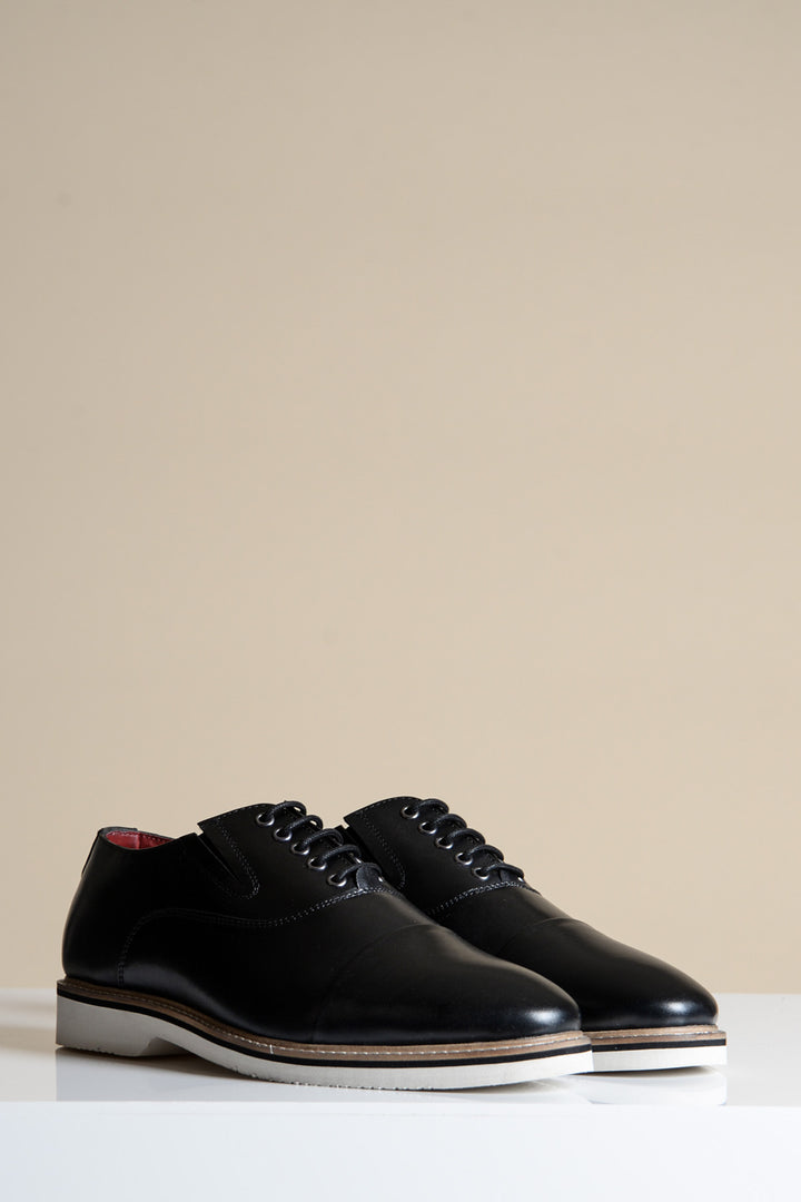 GAVIN - Black Leather Cap Toe Oxford Shoe