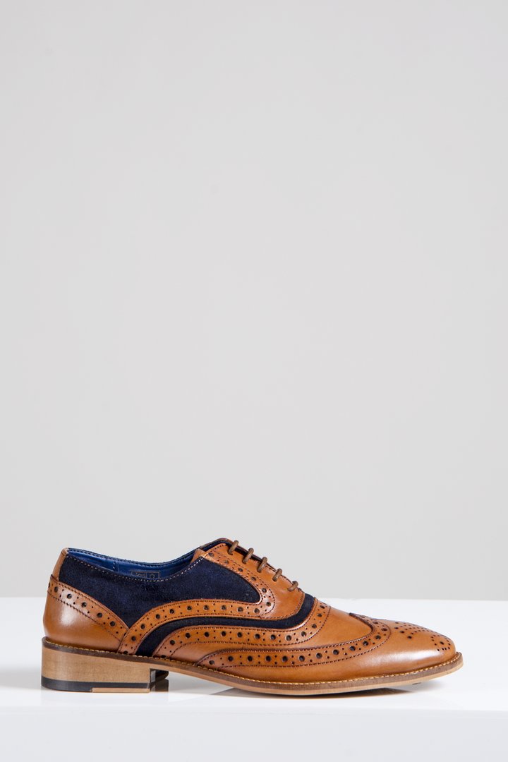 MURRAY - Tan Leather Suede Contrast Brogue Shoe