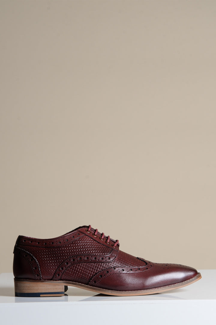 BRANDON - Bordeaux Burgundy Leather Wingtip Brogue Shoe