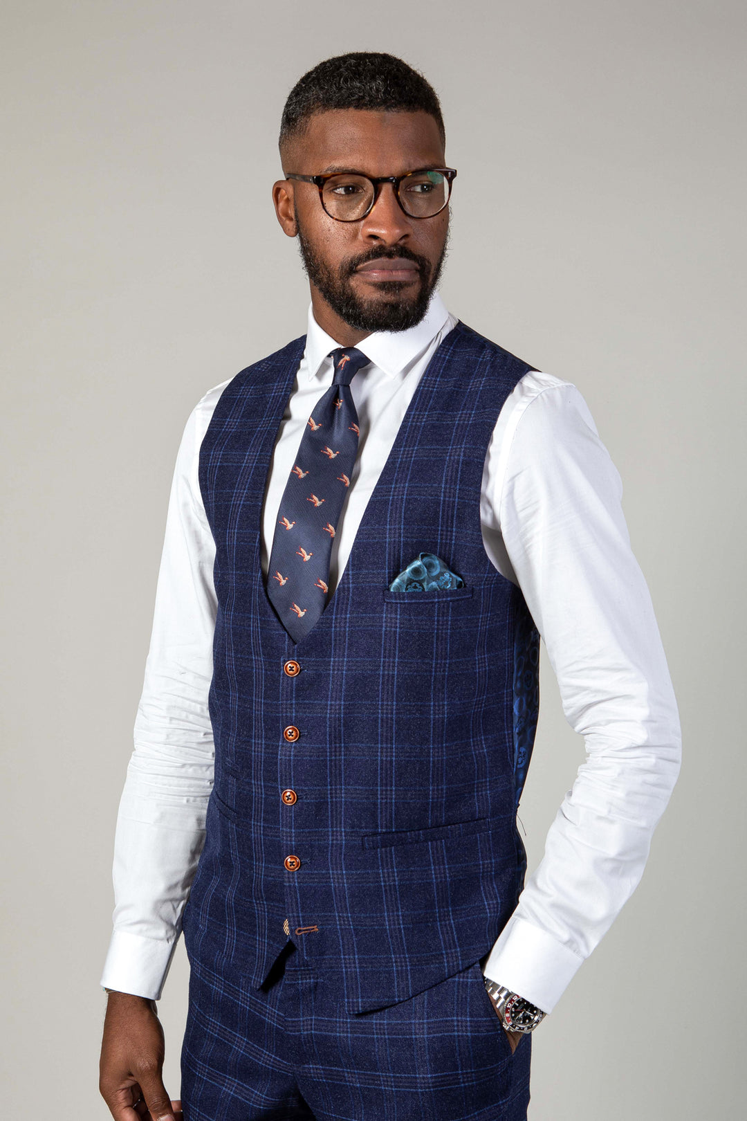 CHIGWELL - Blue Tweed Check Waistcoat