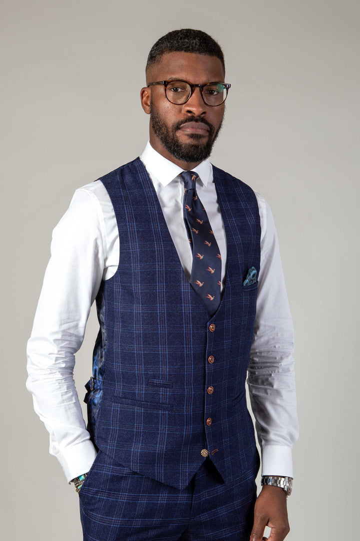 CHIGWELL - Blue Tweed Check Waistcoat