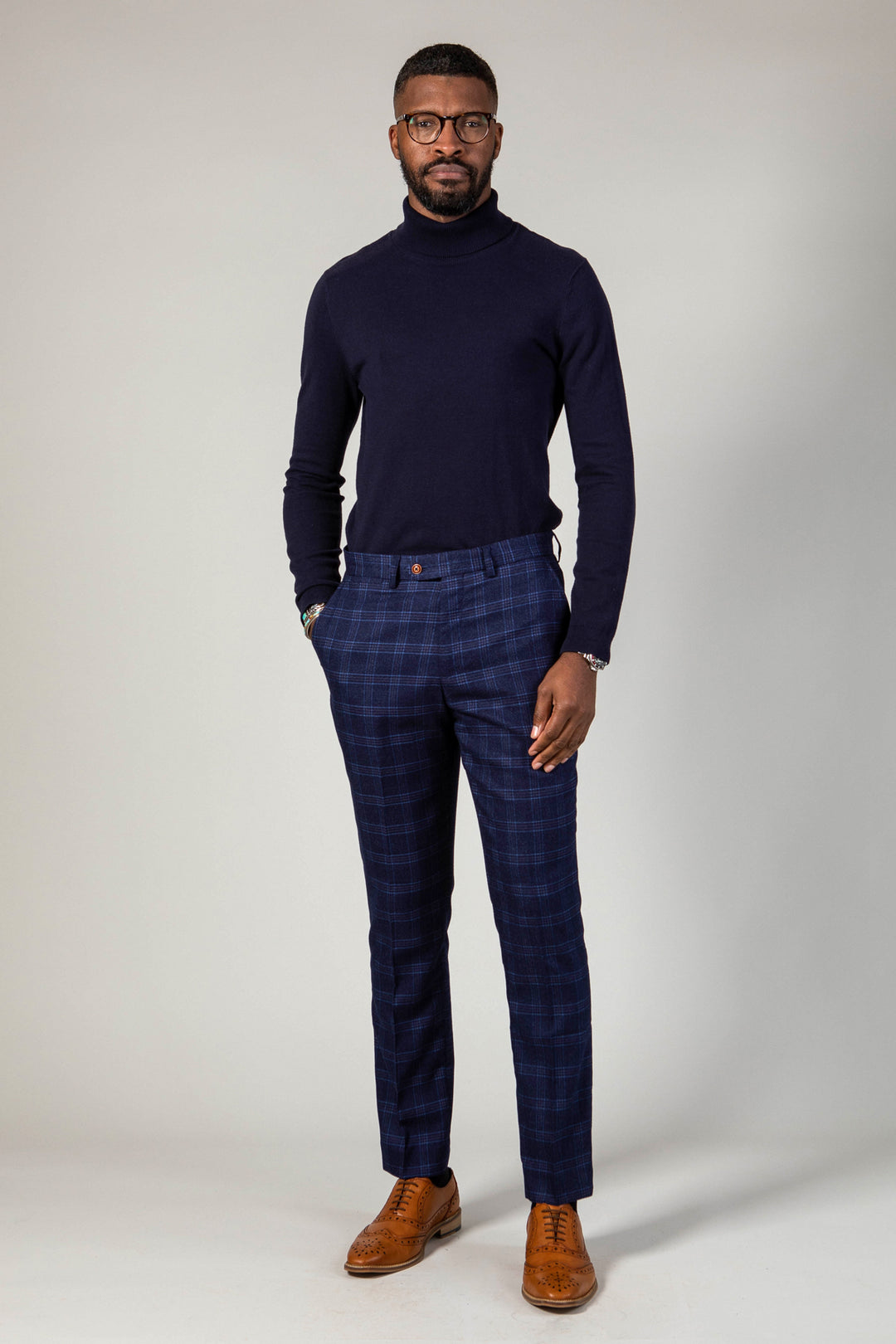 CHIGWELL - Blue Tweed Check Trousers