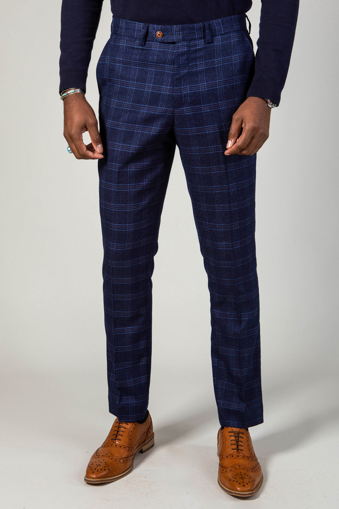 CHIGWELL - Blue Tweed Check Trousers