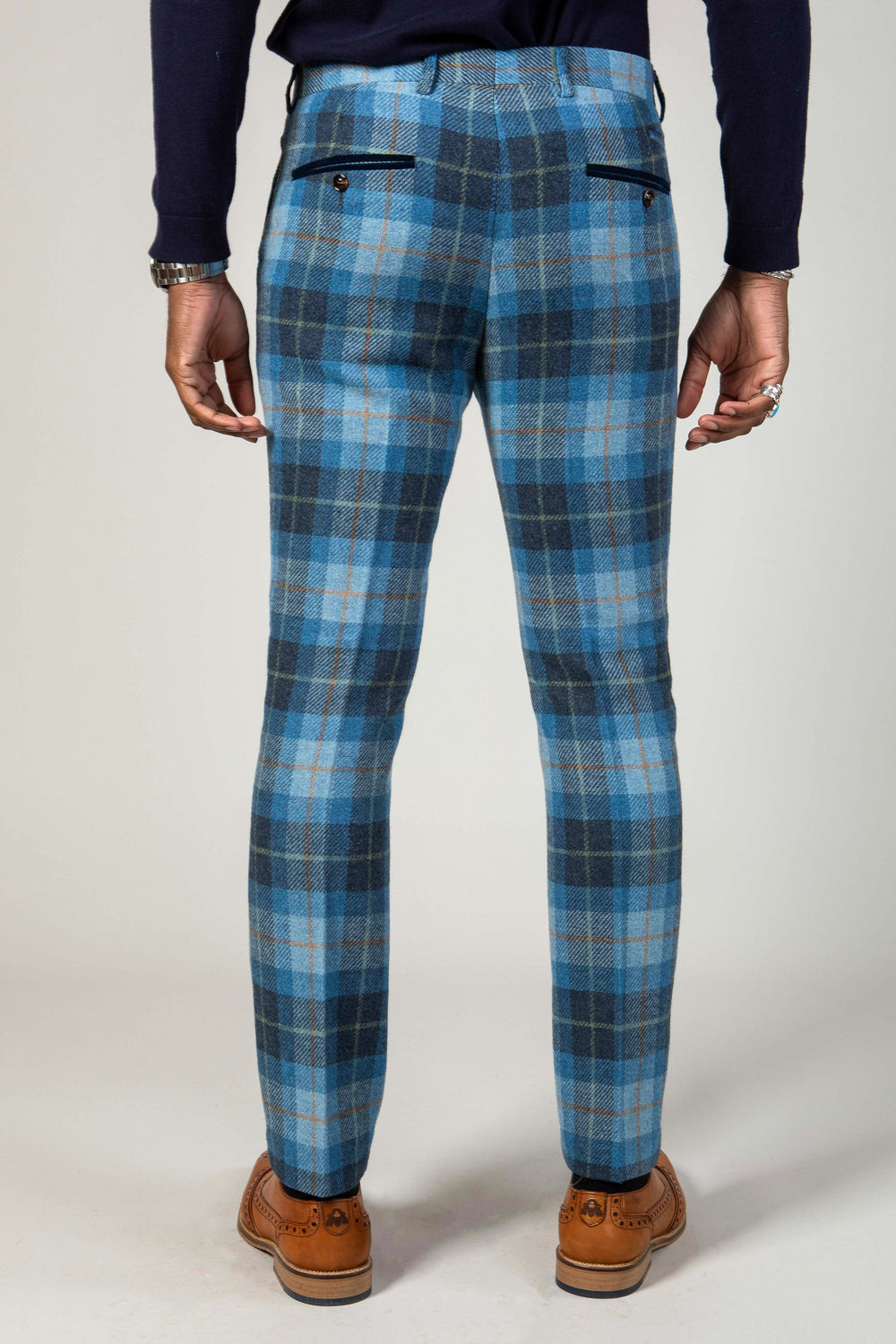 MORRIS - Blue Tweed Check Trousers