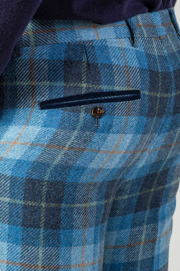 MORRIS - Blue Tweed Check Trousers