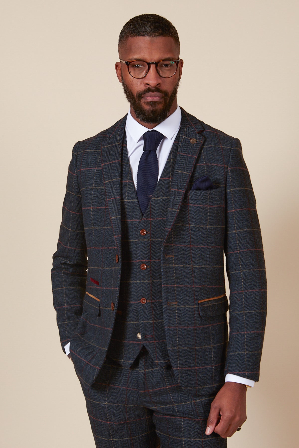 ETON - Navy Blue Tweed Check Three Piece Suit