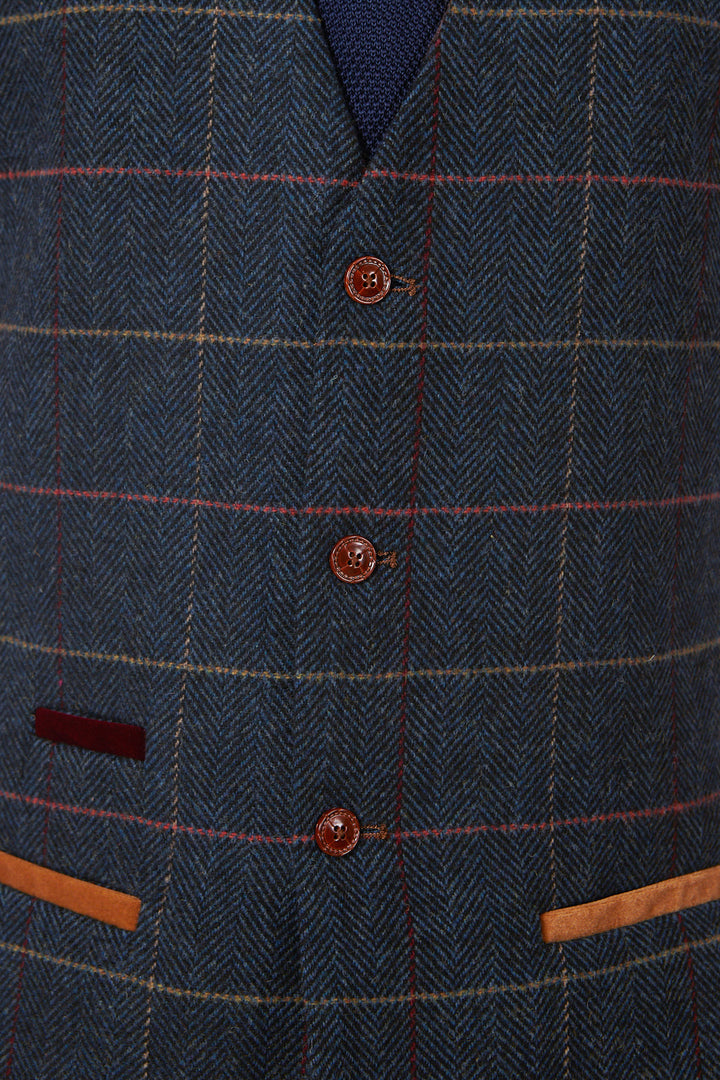 ETON - Single Breasted Navy Blue Tweed Check Waistcoat