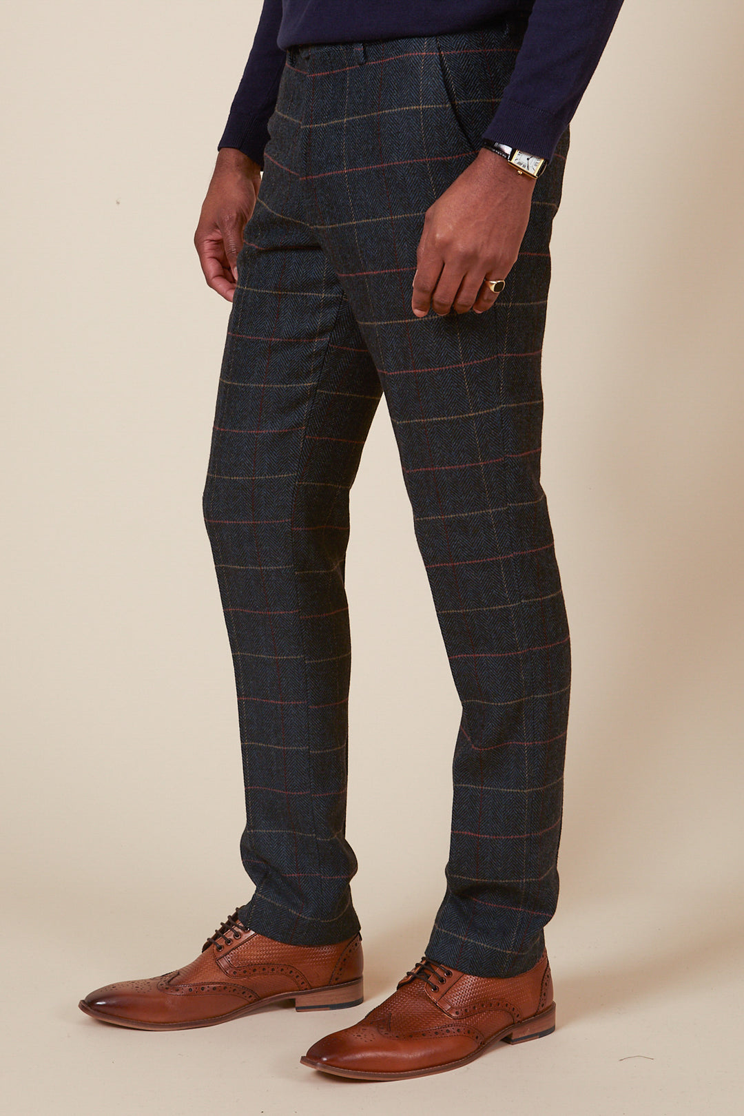 ETON Navy Blue Tweed Check Trousers