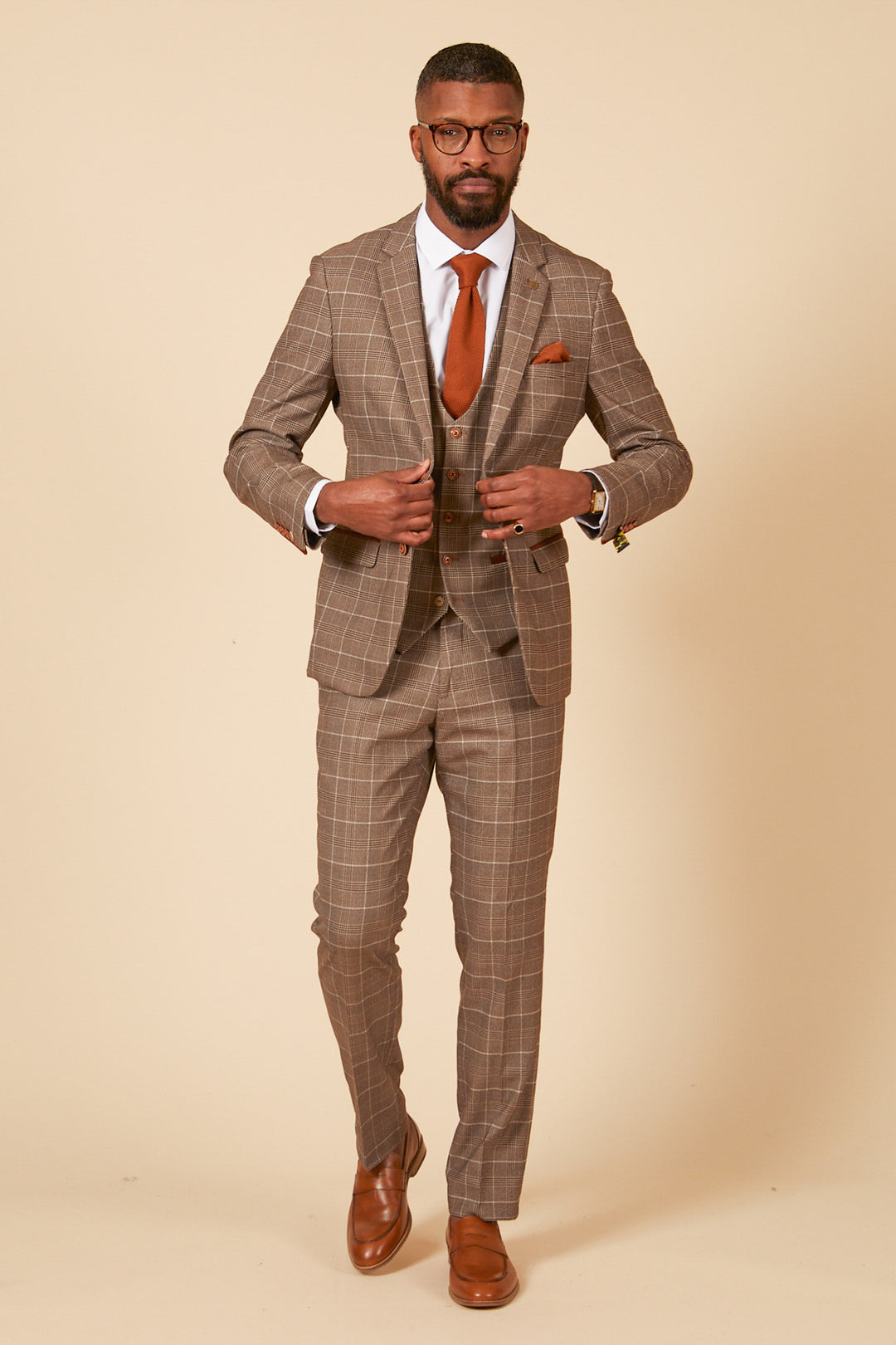 RAY Tan Check Three Piece Suit1