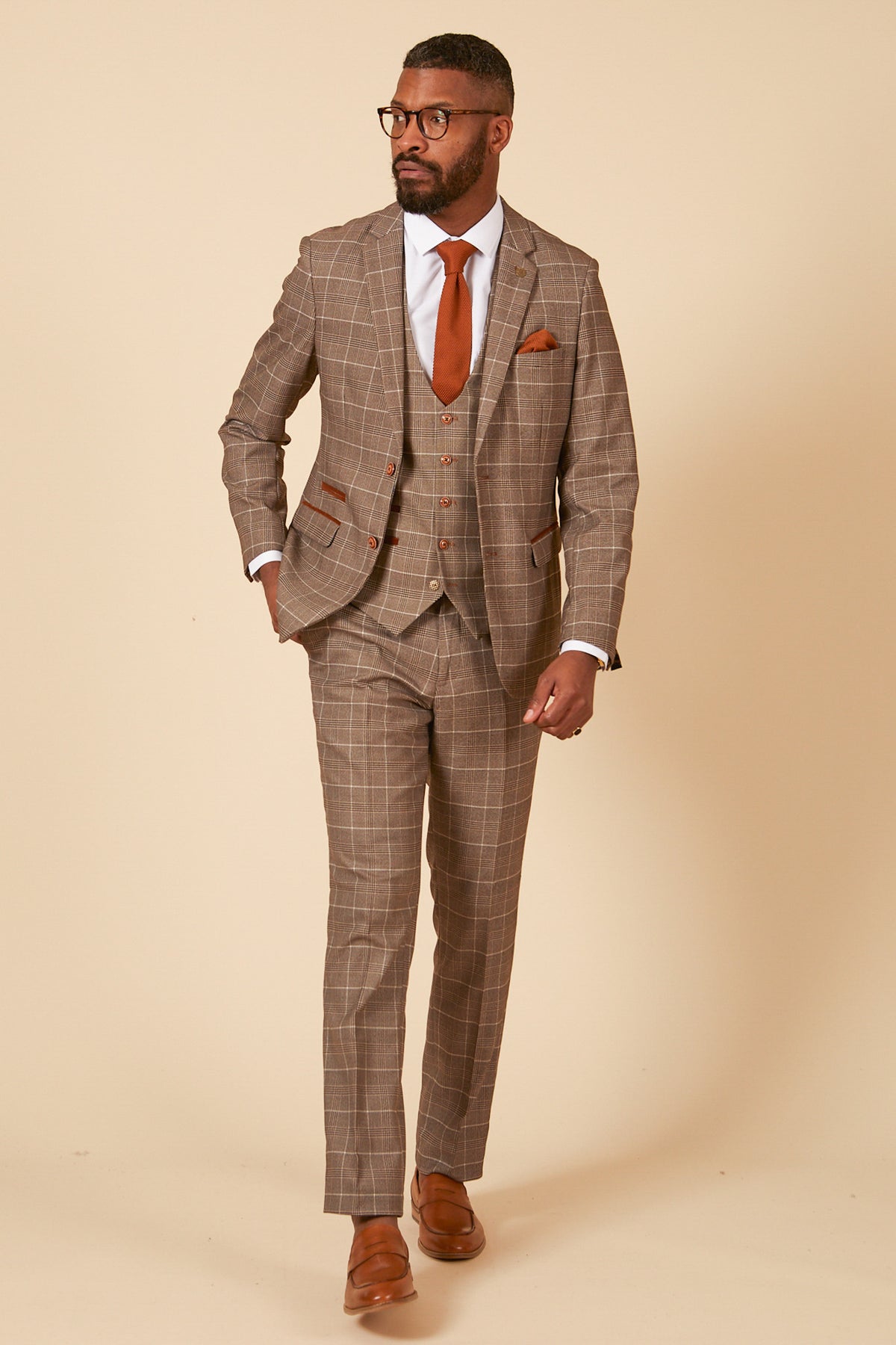 Men's Check 3 Piece Suit Herringbone Tweed Vintage Tailored Fit Velvet |  Fruugo US