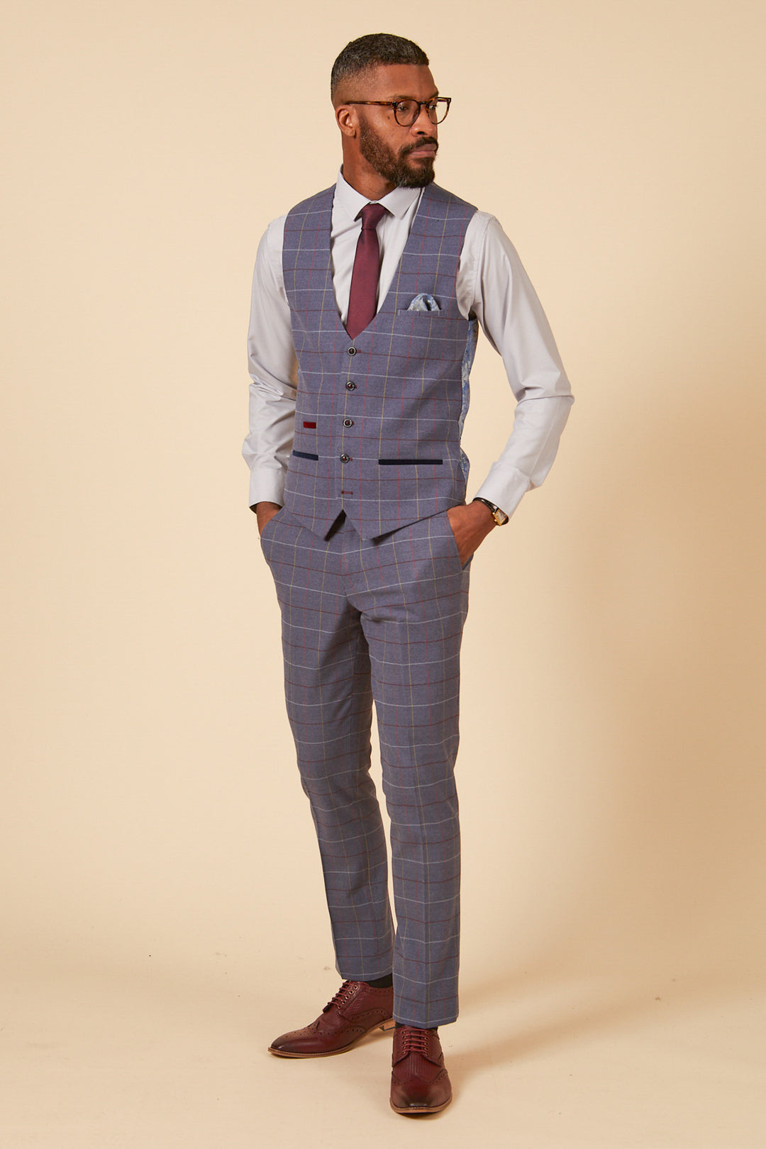 DRAKE - Sky Blue Check Waistcoat