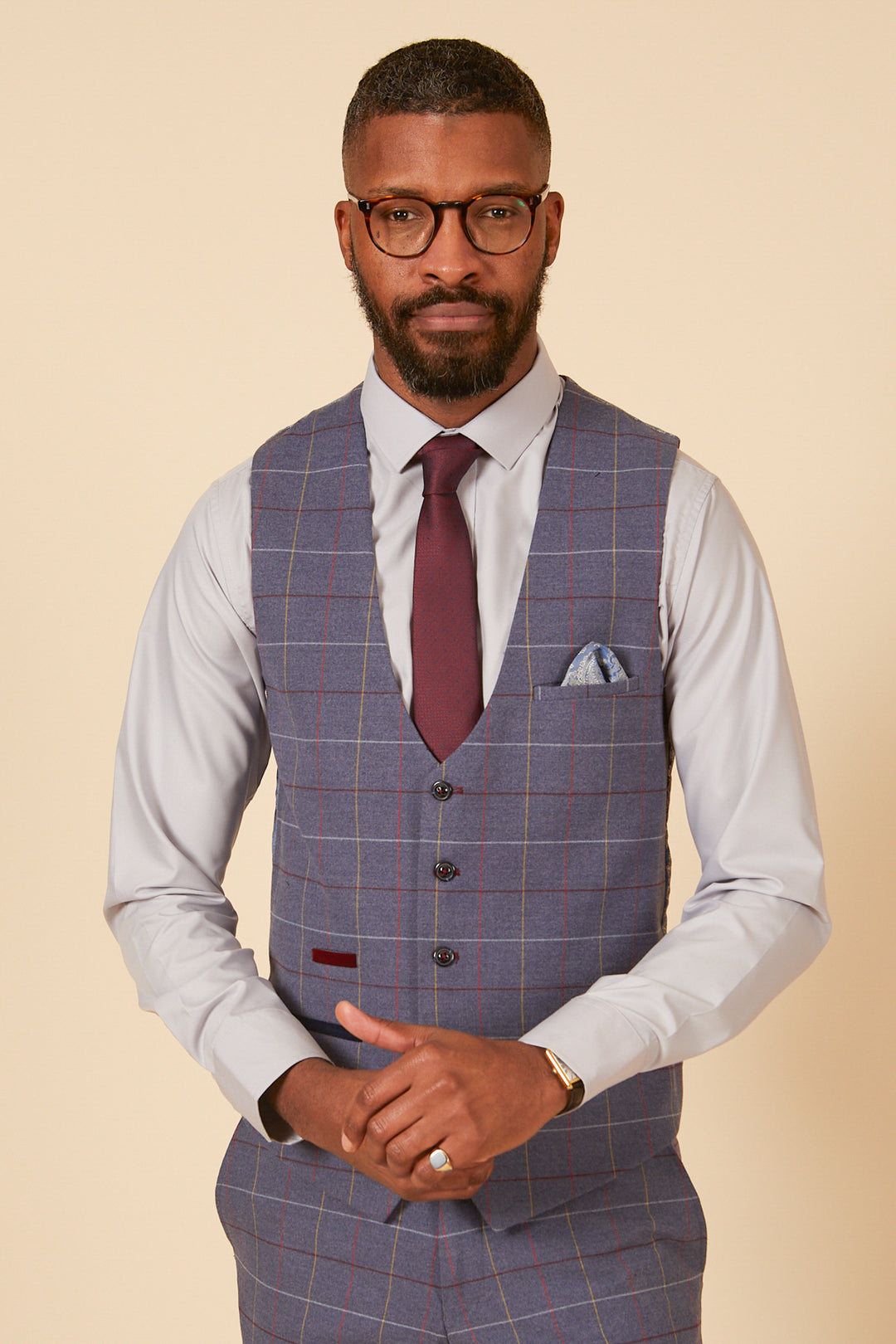 DRAKE - Sky Blue Check Waistcoat