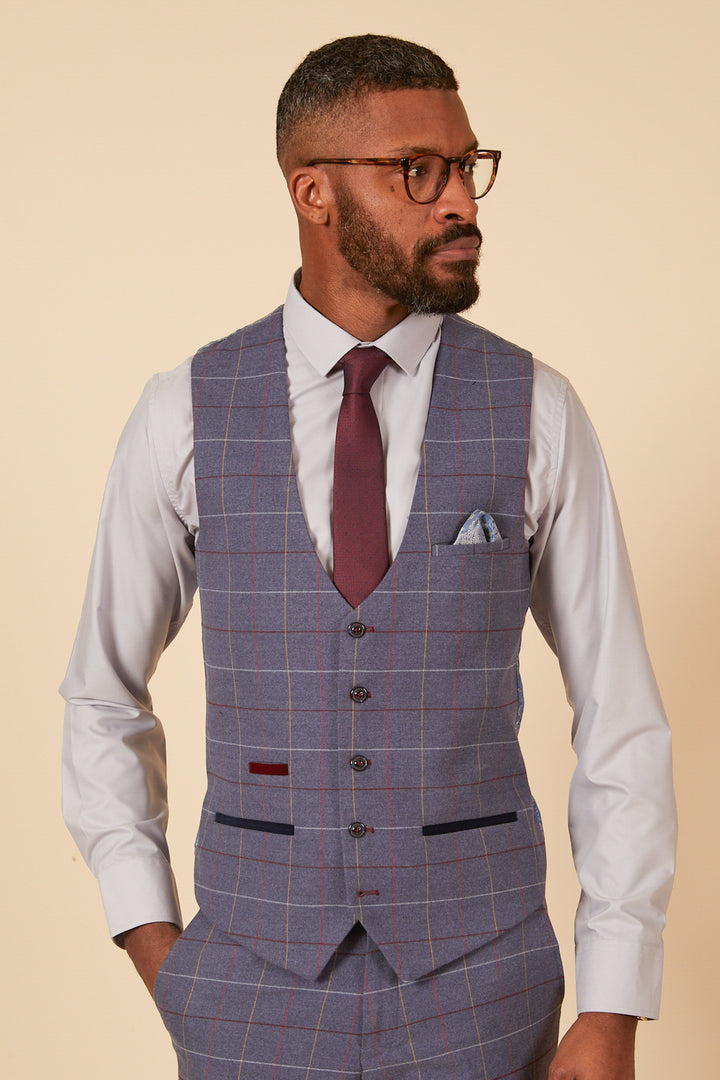 DRAKE - Sky Blue Check Waistcoat