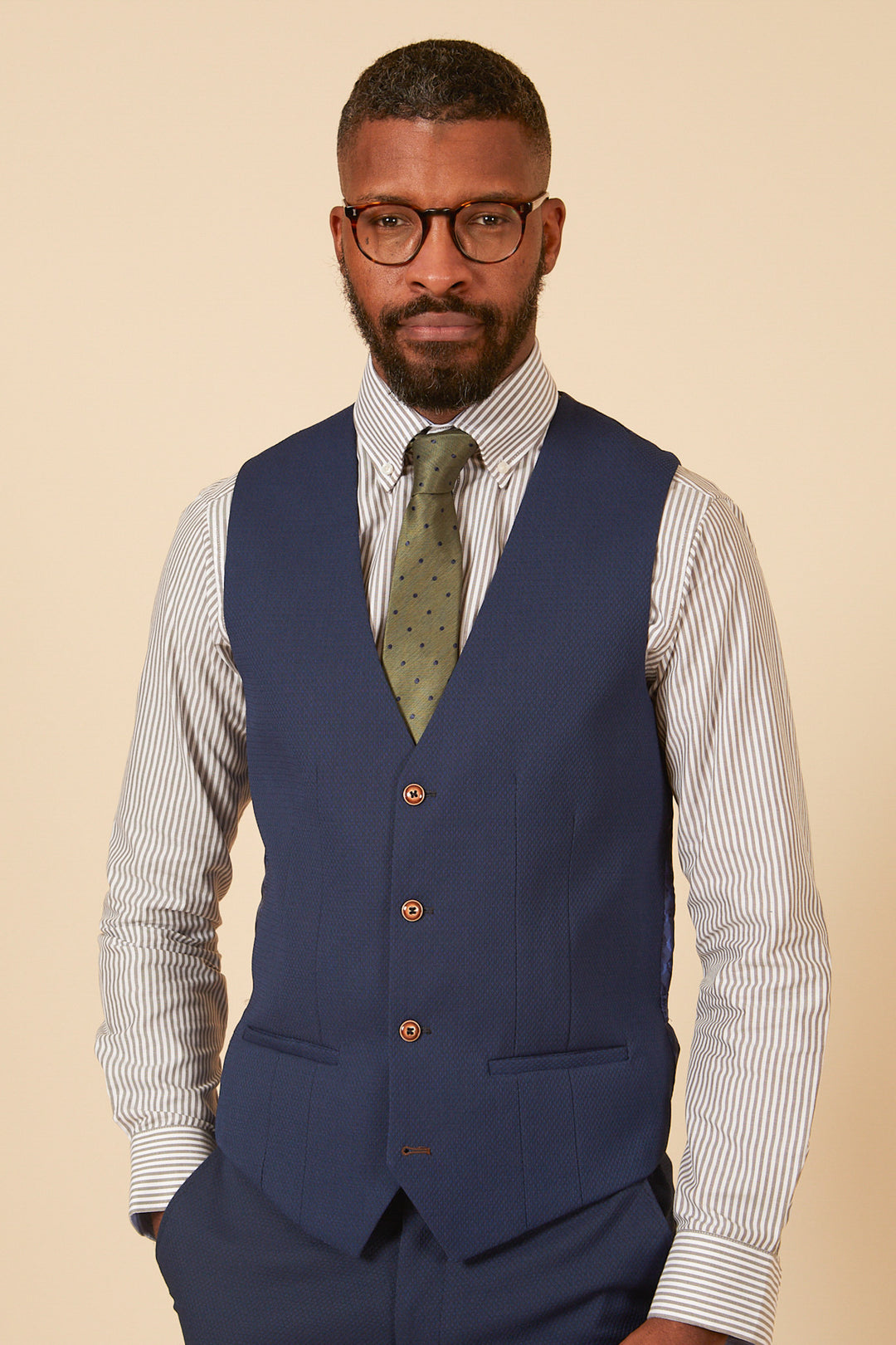 MAX - Royal Blue Three Piece Suit With Contrast Buttons